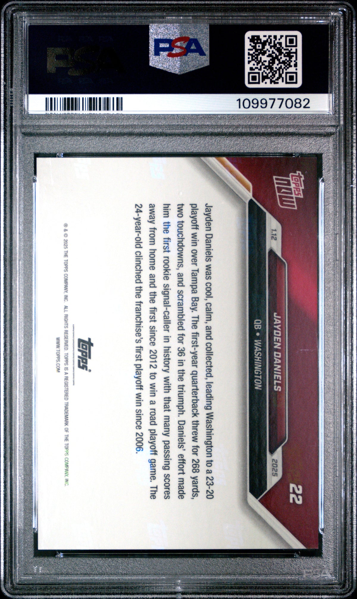 Graded 2024 Topps Now Jayden Daniels #22 Rookie RC Football Card PSA 8 Near Mint