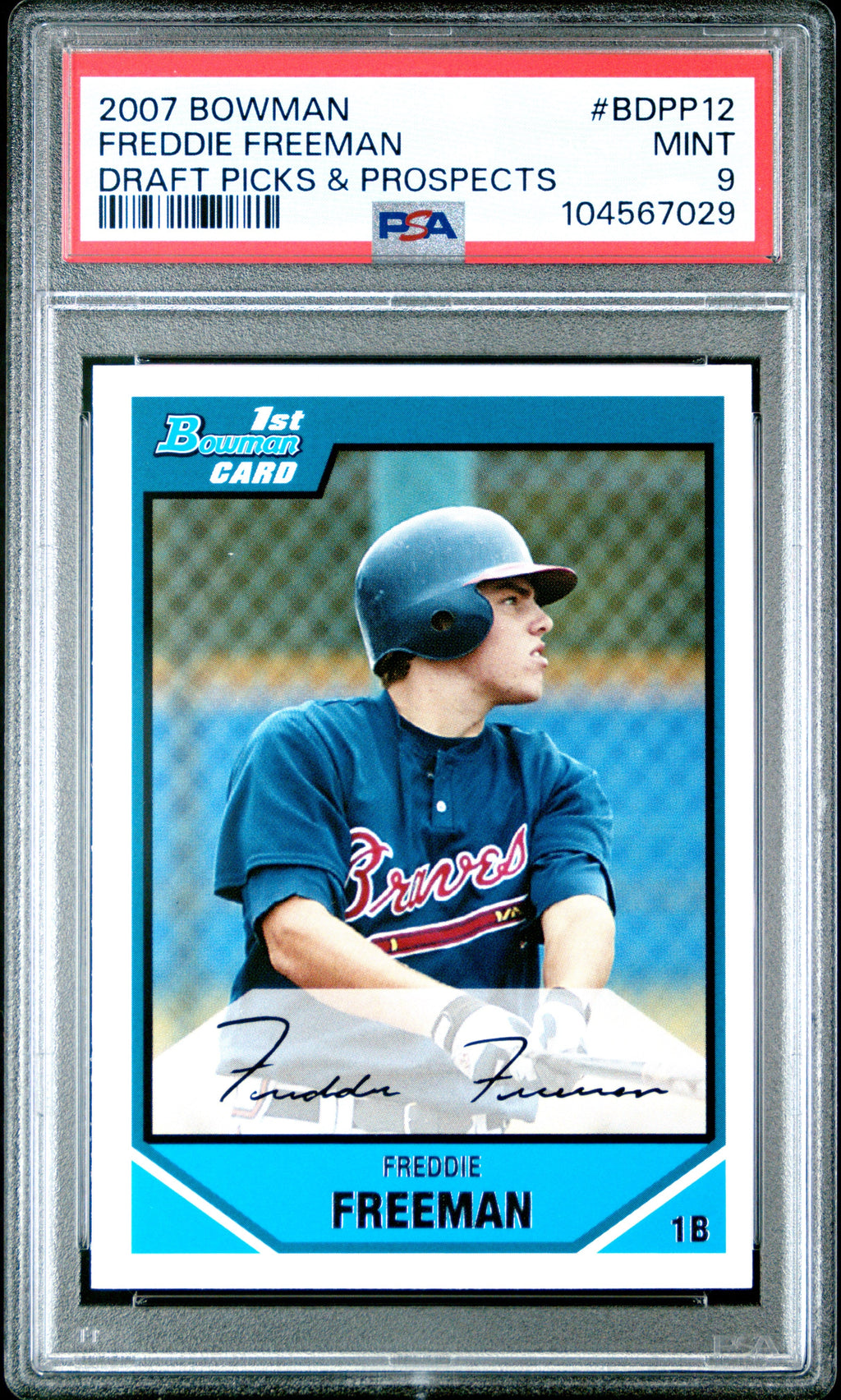 Graded 2007 Bowman Draft Picks & Prospects Freddie Freeman #BDPP12 Rookie RC Baseball Card PSA 9 Mint