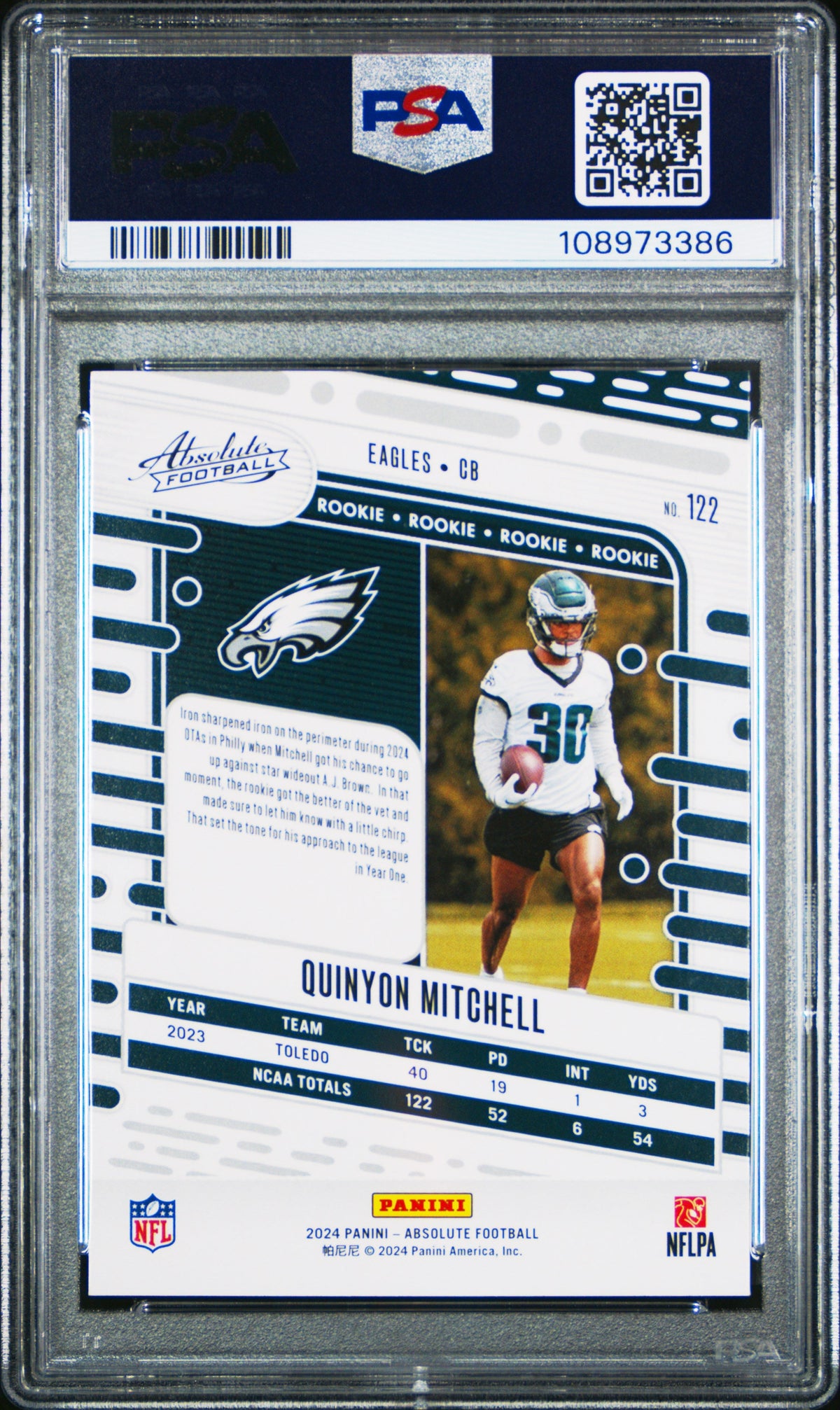 Graded 2024 Panini Absolute Quinyon Mitchell #122 Rookie RC Football Card PSA 10 Gem Mint