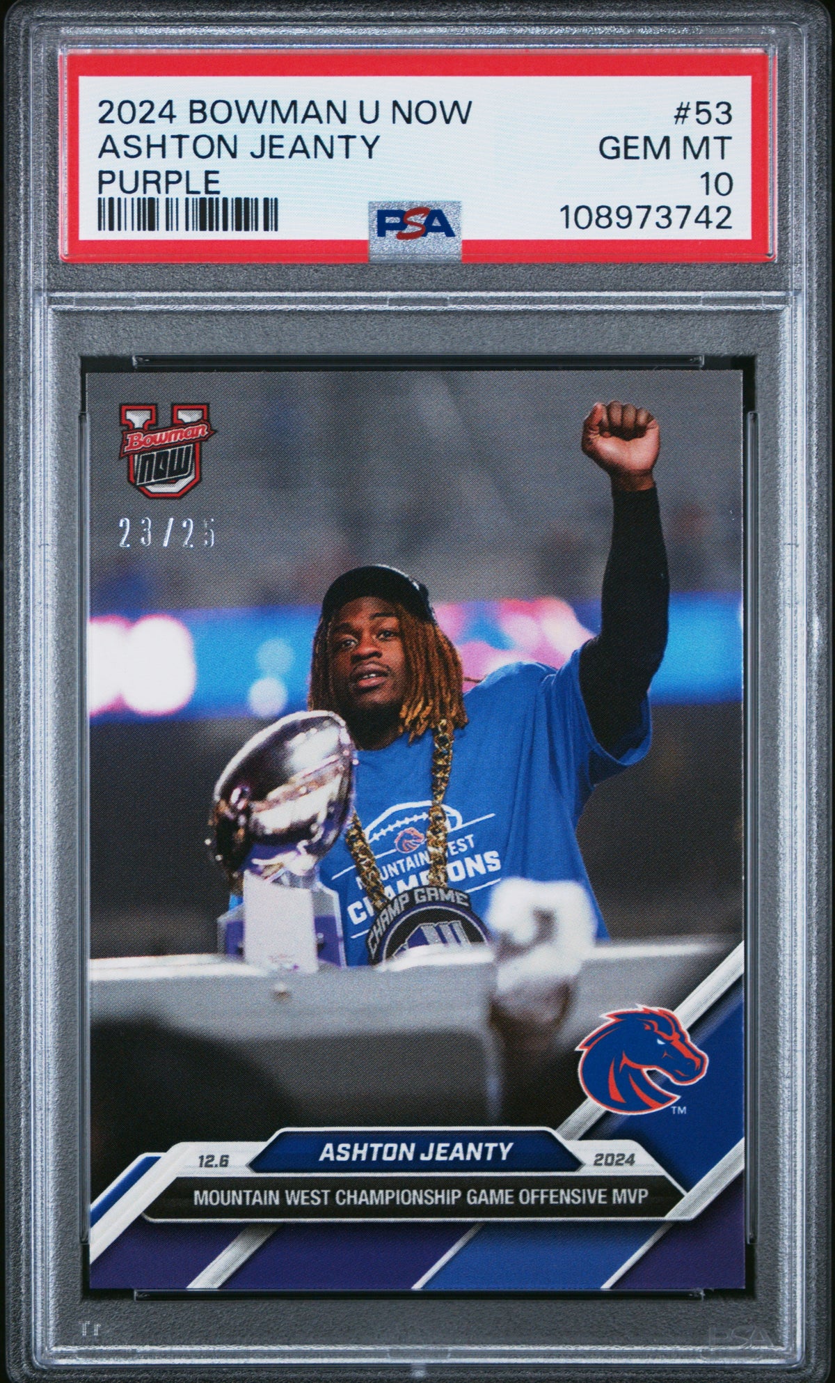 Graded 2024 Topps Bowman U Now Ashton Jeanty #53 Purple /25 Rookie RC Football Card PSA 10 Gem Mint