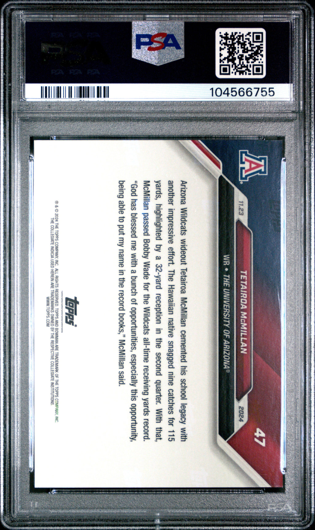 Graded 2024 Topps Bowman U Now Tetairoa McMillan #47 Rookie RC Football Card PSA 10 Gem Mint