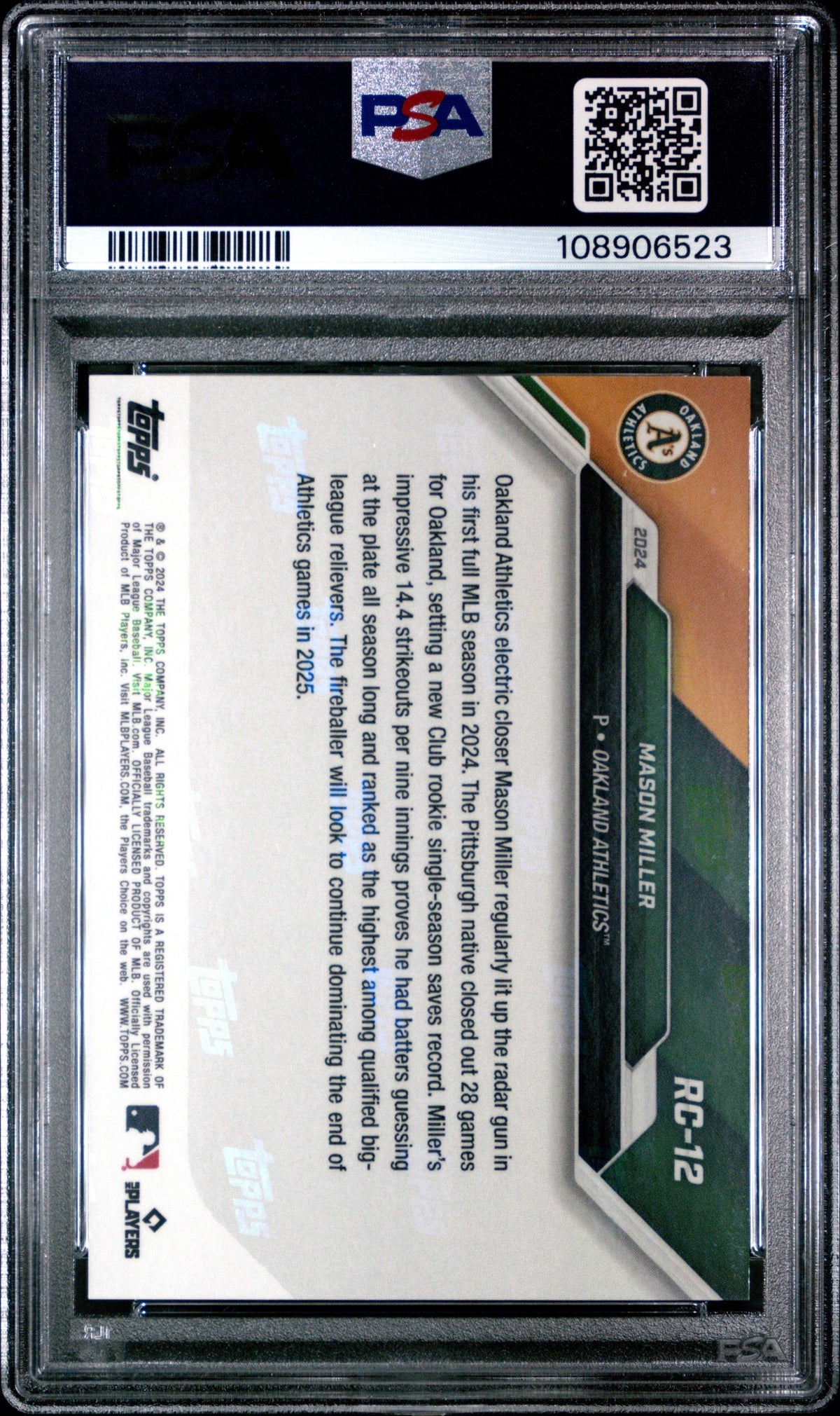 Graded 2024 Topps Now Mason Miller #RC12 Rookie Cup Team Set Baseball Card PSA 10 Gem Mint