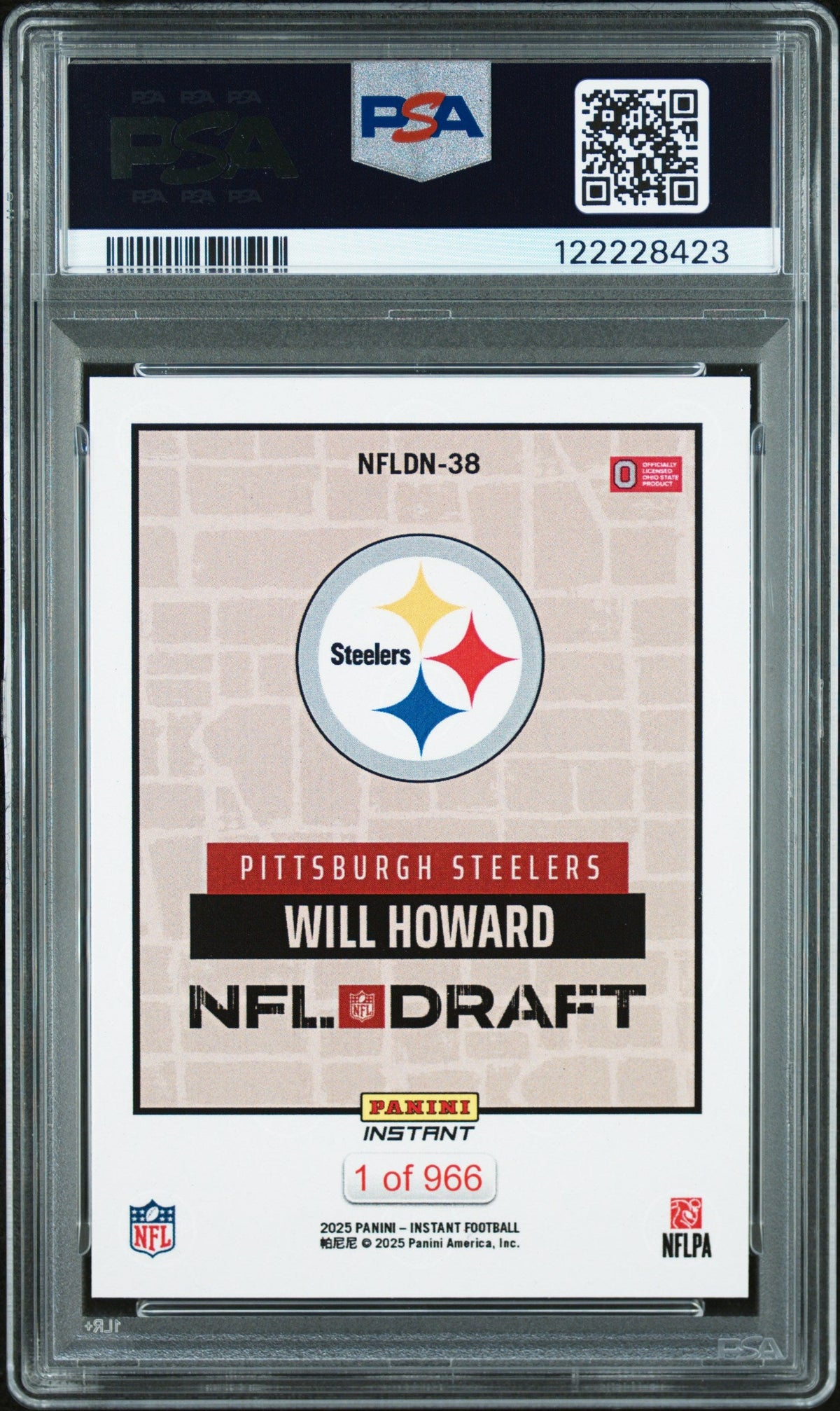 Graded 2025 Panini Instant Will Howard #NFLDN38 NFL Draft Night Rookie RC Football Card PSA 9 Mint