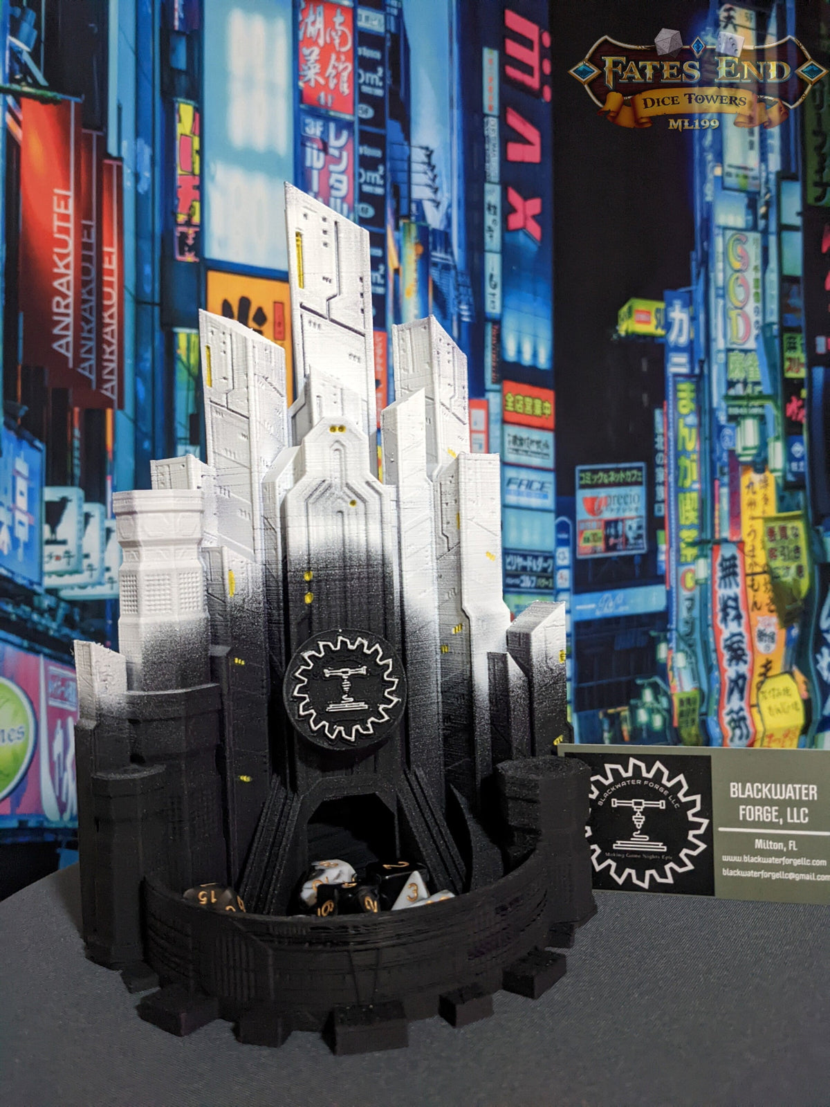 Blackwater Forge LLC Cyberpunk Dice Tower - Dive into Neon Nights & Futuristic Fights with Each Roll.
