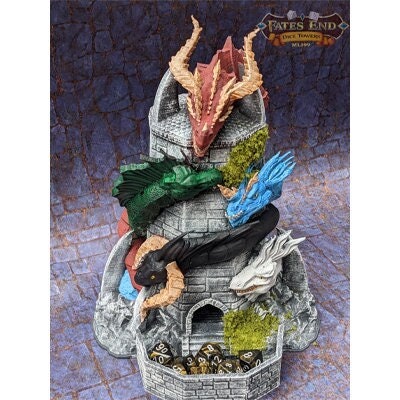 Tiamat Dragon 3D Printed Dice Tower - Fate's End Collection - Tabletop RPG Gaming - DnD D&D - Unleash Fivefold Fury in Your Dice Rolls!