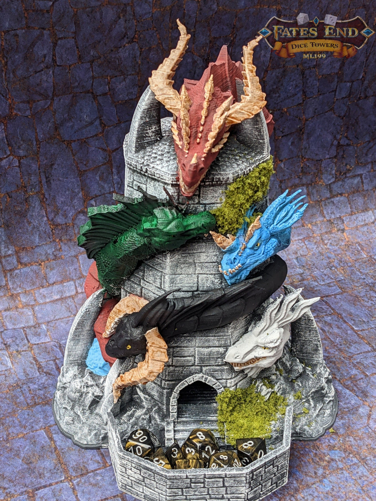 Tiamat Dragon 3D Printed Dice Tower - Fate's End Collection - Tabletop RPG Gaming - DnD D&D - Unleash Fivefold Fury in Your Dice Rolls!