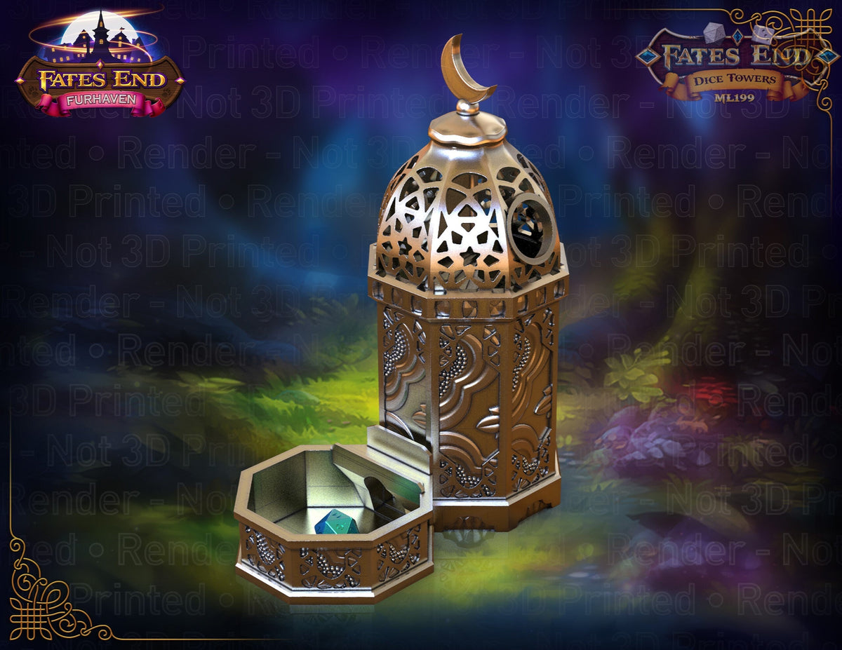 Lantern 3D Printed Dice Tower - Fate's End Furhaven Collection - Illuminate Your Destiny!