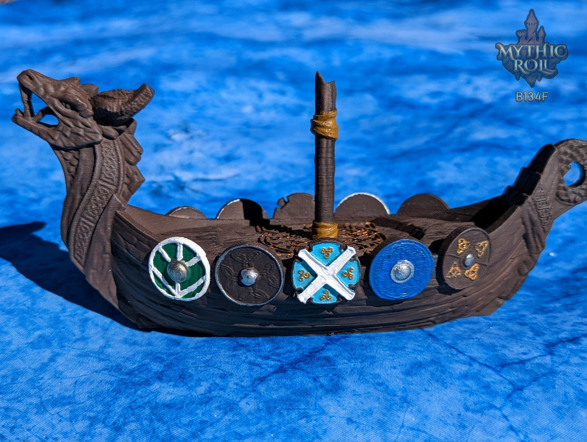 Viking Longboat 3D Printed Dice Jail | RPG Dice Vault | D20 Storage Box | Player Gift | Mythic Roll by Unchained Games