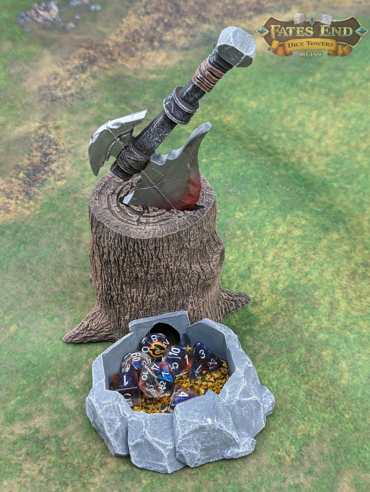 Barbarian Axe 3D Printed RPG Dice Tower - Fate's End Collection - Unleash the Untamed Spirit of Furhaven with Every Dice Toss.