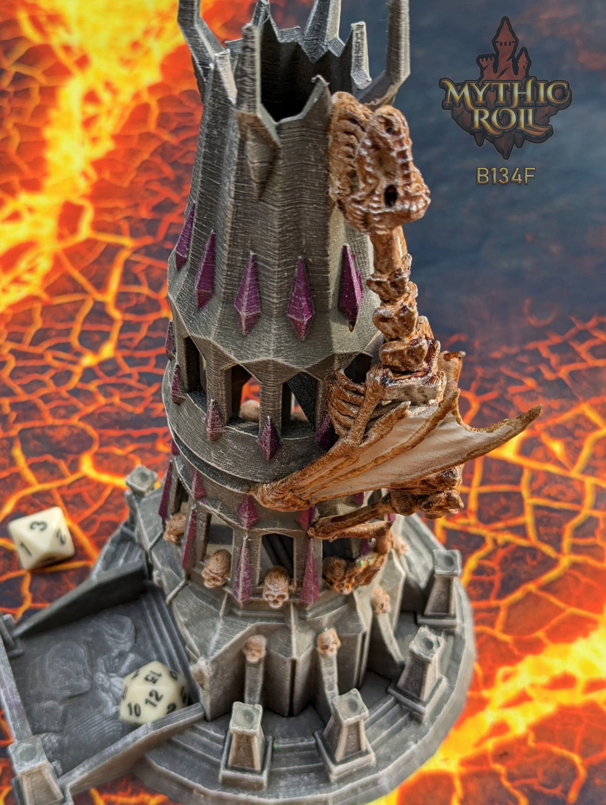 Necromancer Lich Undead Dragon 3D Printed Dice Tower | DnD Player Gift | Mythic Roll Collection by Unchained Games- Unearth the Dark Arts!