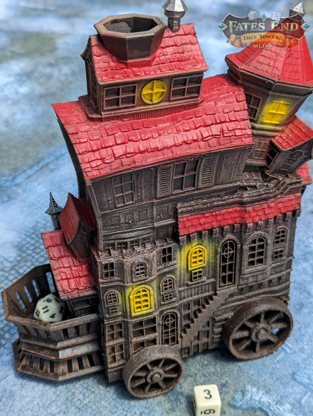 Merchant's Moving Castle Caravan 3D Printed Dice Tower - Fate's End Collection - Storage and Style!