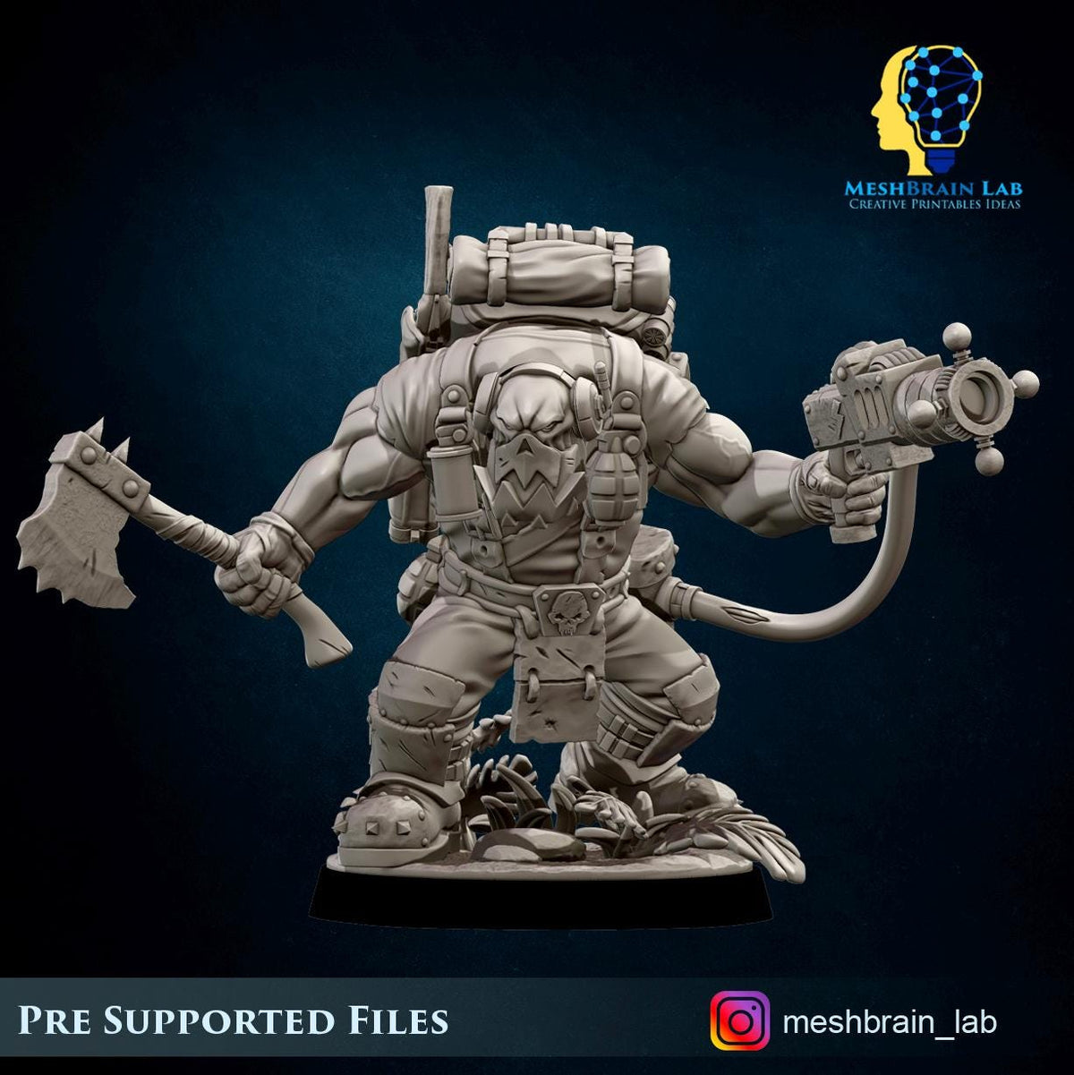 3d Printed Ork Commando with Energy Gun by Meshbrain Labs Miniatures