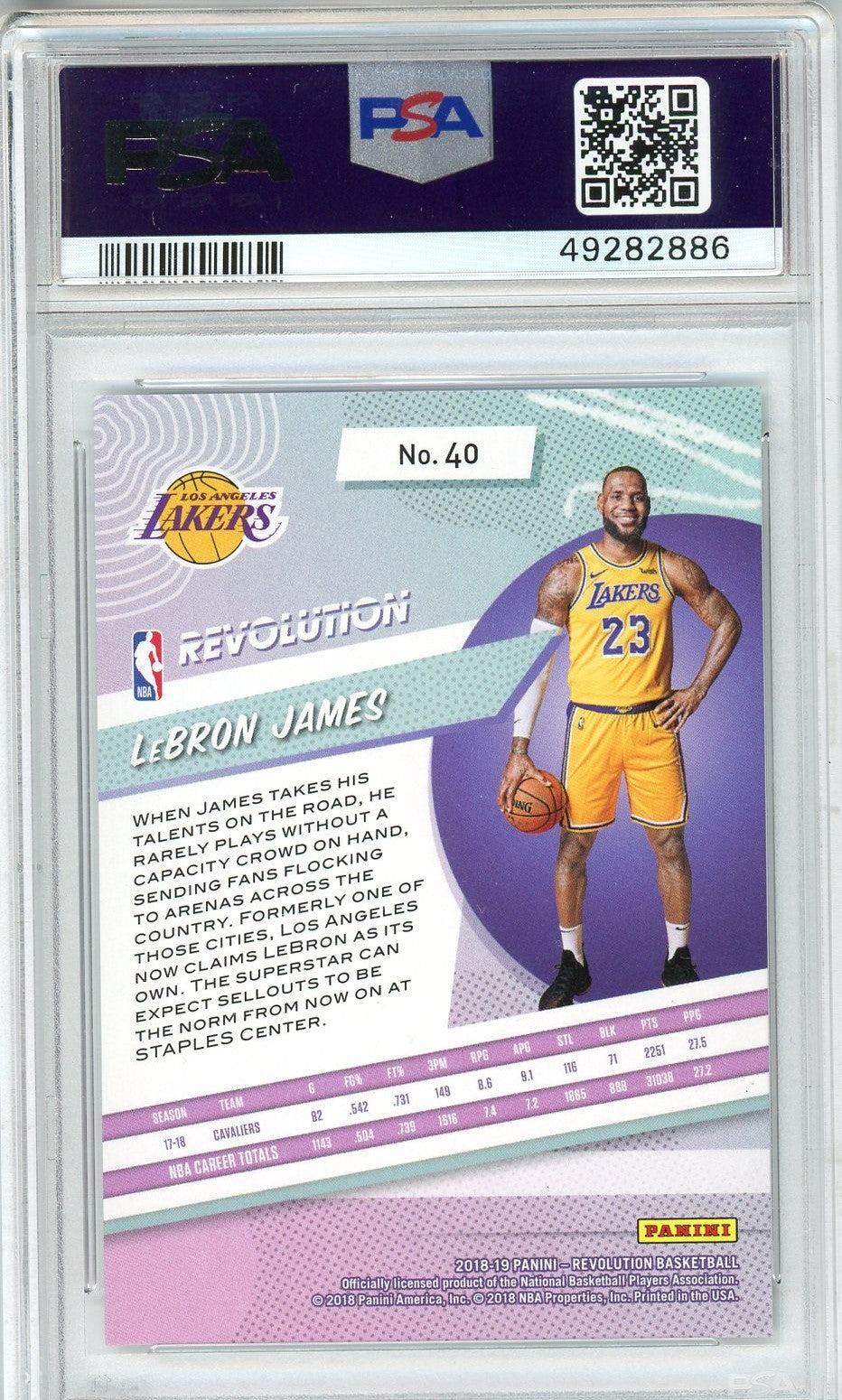 Graded 2018 Panini Revolution LeBron James #40 Basketball Card PSA 9 Mint