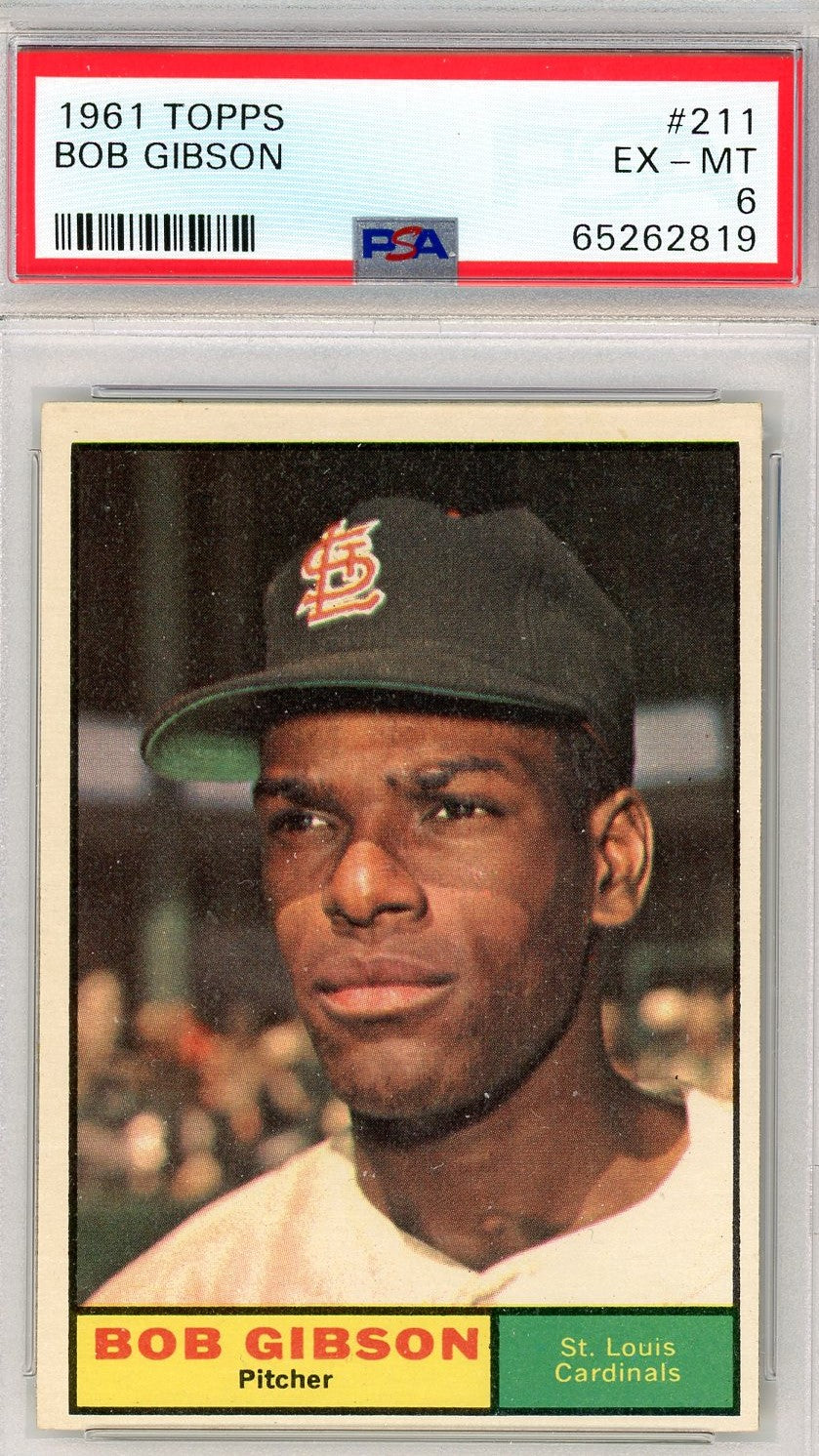Graded 1961 Topps Bob Gibson #211 Baseball Card PSA 6 Excellent-Mint