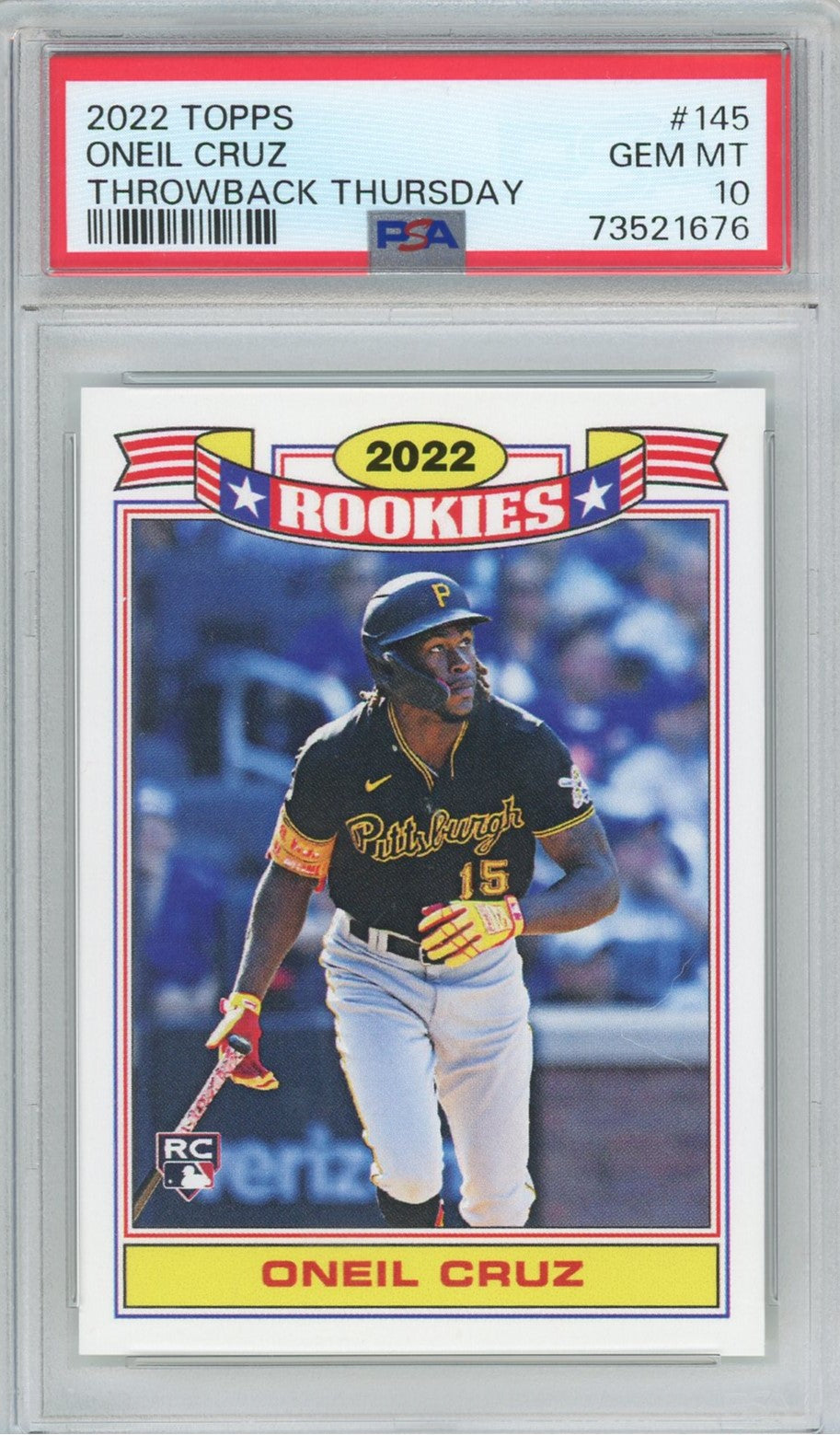 Graded 2022 Topps Oneil Cruz #145 Throwback Thursday Rookie RC Baseball Card PSA 10 Gem Mint