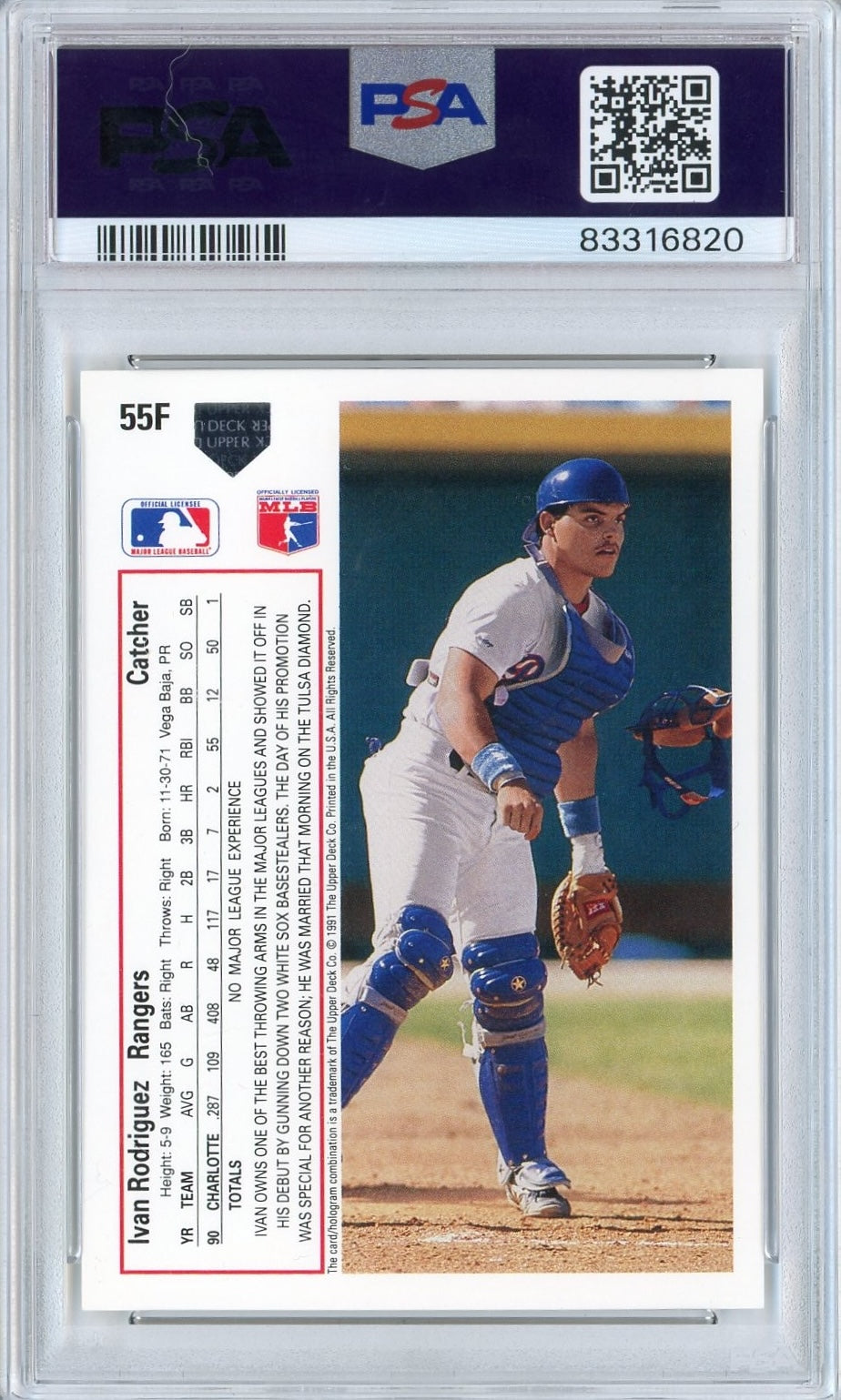 Graded 1991 Upper Deck UD Final Edition Ivan Pudge Rodriguez #55F Rookie RC Baseball Card PSA 9 Auto Grade Mint