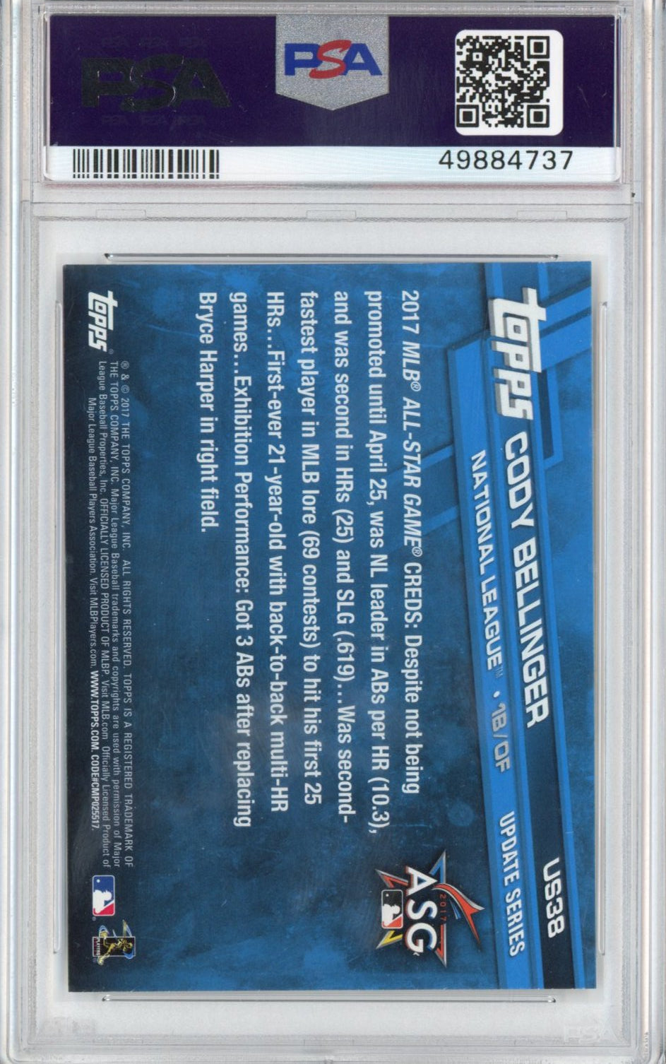 Graded 2017 Topps Update Cody Bellinger #US38 Batting Rookie RC Baseball Card PSA 10 Gem Mint