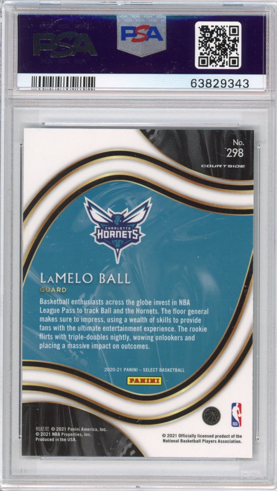 Graded 2020-21 Panini Select LaMelo Ball #298 Blue Retail Rookie RC Basketball Card PSA 10 Gem Mint