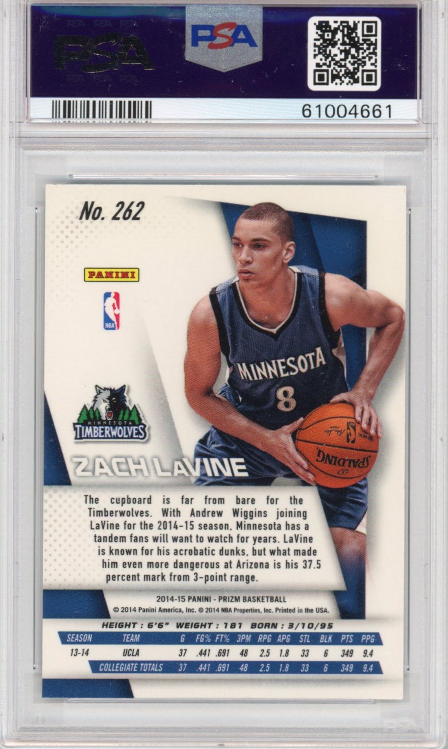 Graded 2014-15 Panini Prizm Zach LaVine #262 Rookie RC Basketball Card PSA 10 Gem Mint
