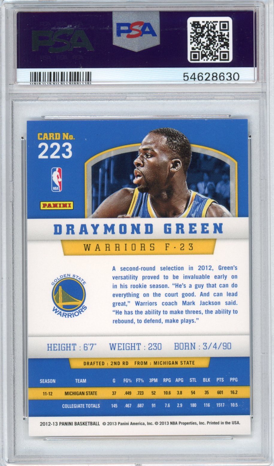 Graded 2012-13 Panini Draymond Green #223 Rookie RC Basketball Card PSA 10 Gem Mint