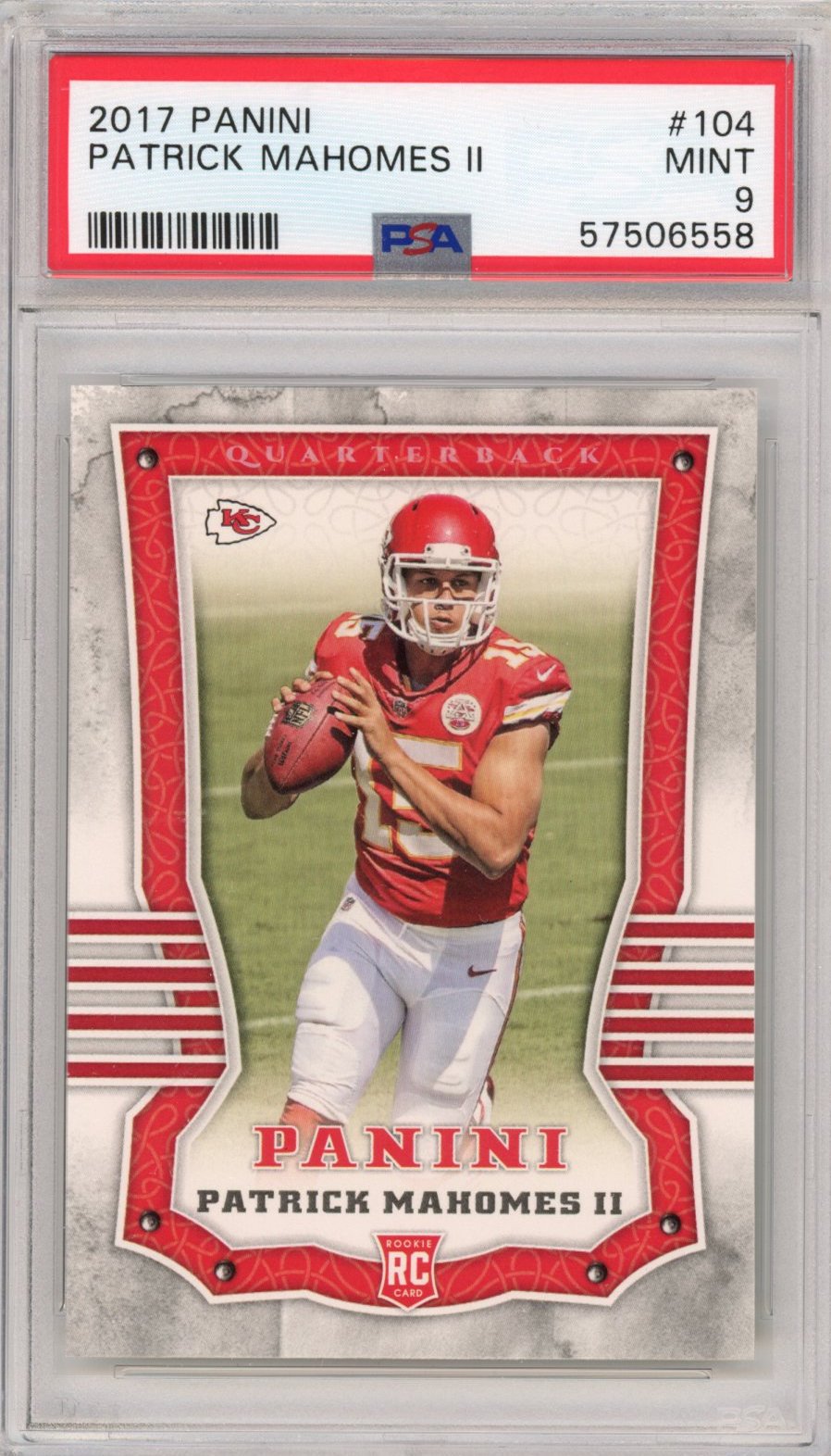 Graded 2017 Panini Patrick Mahomes II #104 Rookie RC Football Card PSA 9 Mint