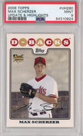 Graded 2008 Topps Update & Highlights Max Scherzer #UH280 Rookie RC Baseball Card PSA 9 Mint