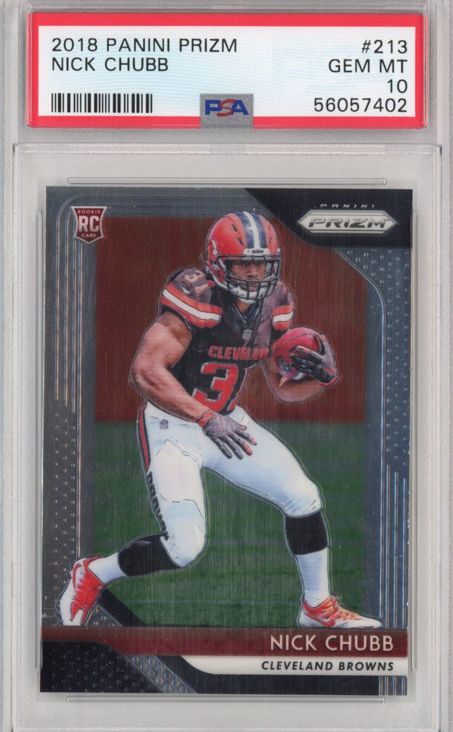 Graded 2018 Panini Prizm Nick Chubb #213 Rookie RC Football Card PSA 10 Gem Mint