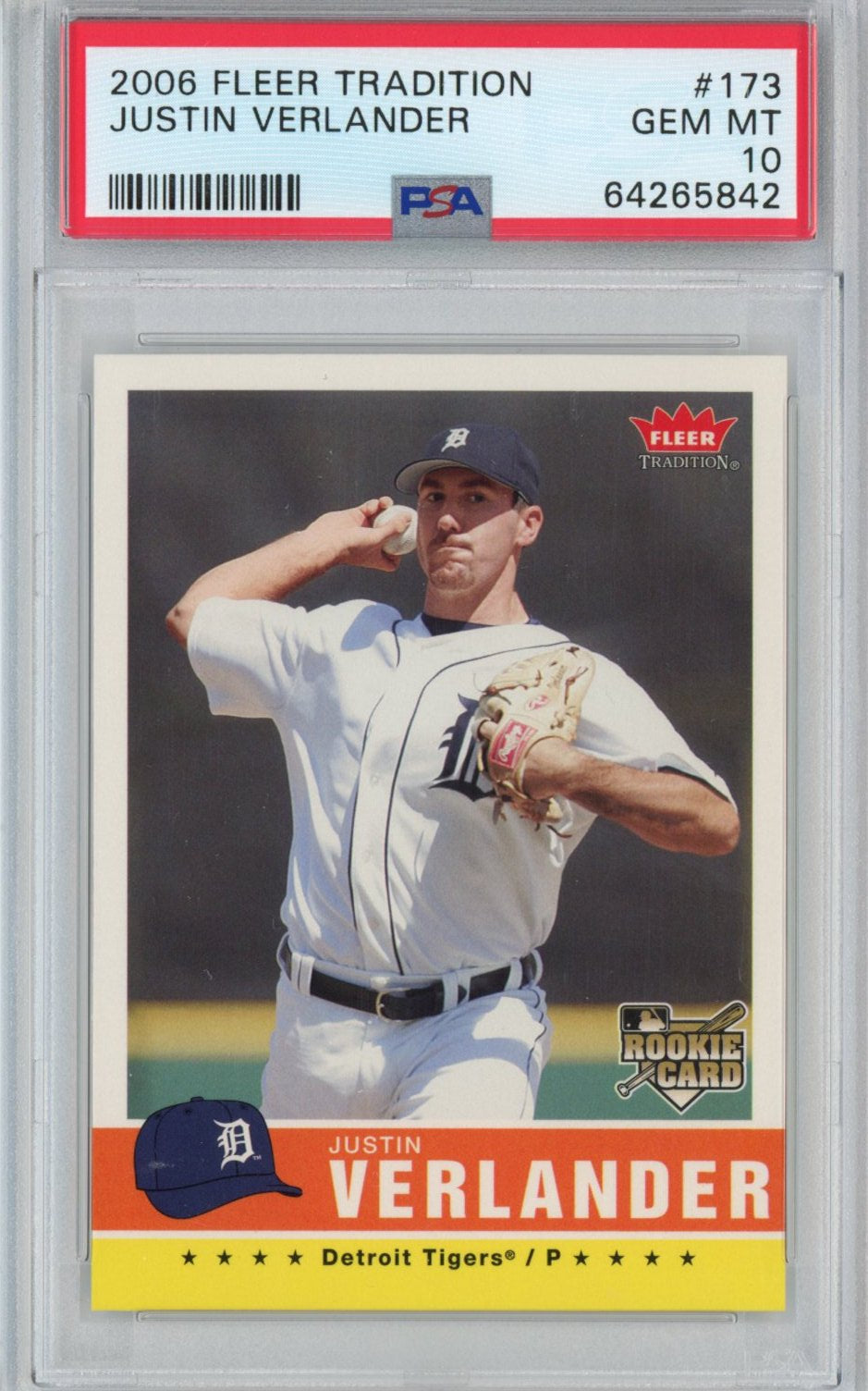 Graded 2006 Fleer Tradition Justin Verlander #173 Rookie RC Baseball Card PSA 10 Gem Mint