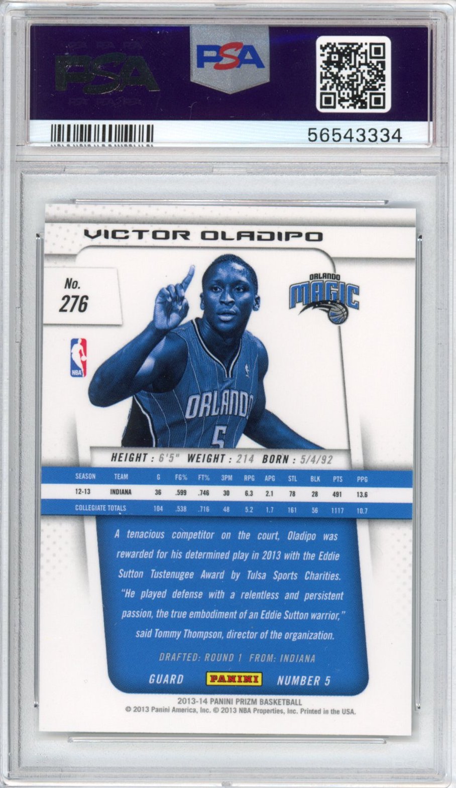 Graded 2013-14 Panini Prizm Victor Oladipo #276 Rookie RC Basketball Card PSA 10 Gem Mint