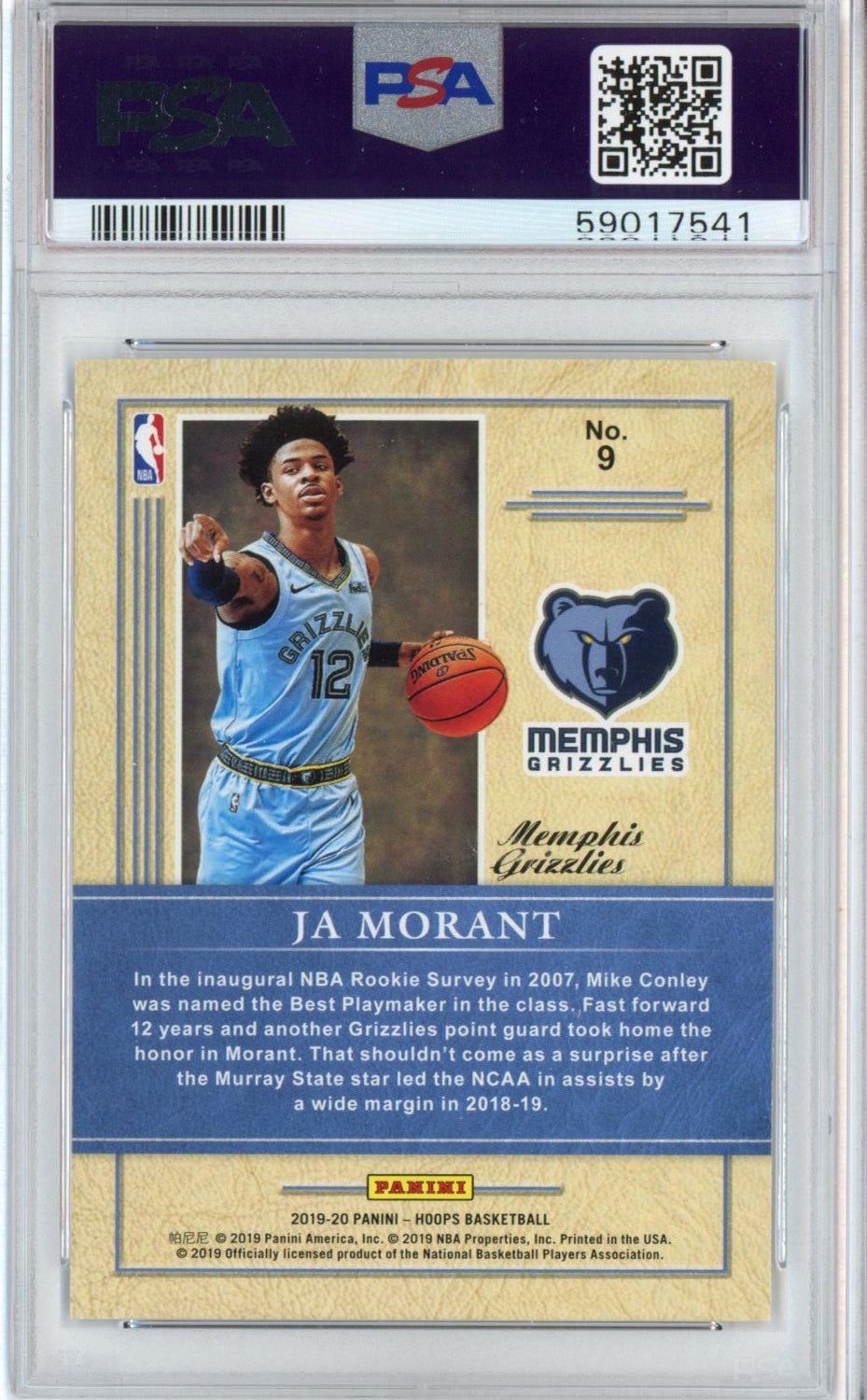Graded 2019-20 Panini Hoops Ja Morant #9 Class Of 2019 Rookie RC Basketball Card PSA 10 Gem Mint