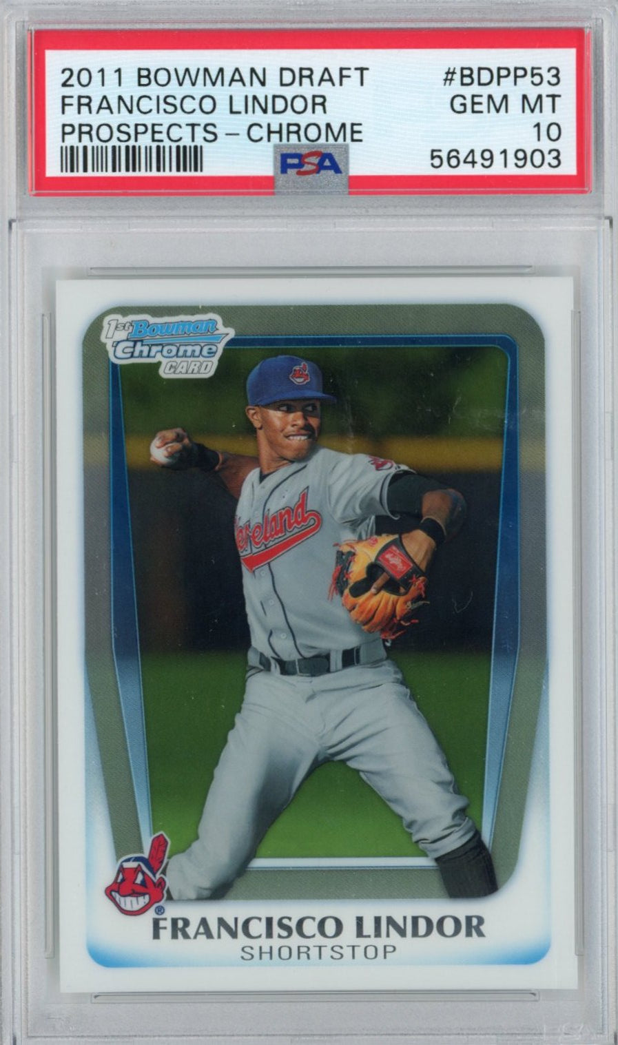 Graded 2011 Bowman Draft Chrome Prospects Francisco Lindor #BDPP53 Rookie RC Baseball Card PSA 10 Gem Mint