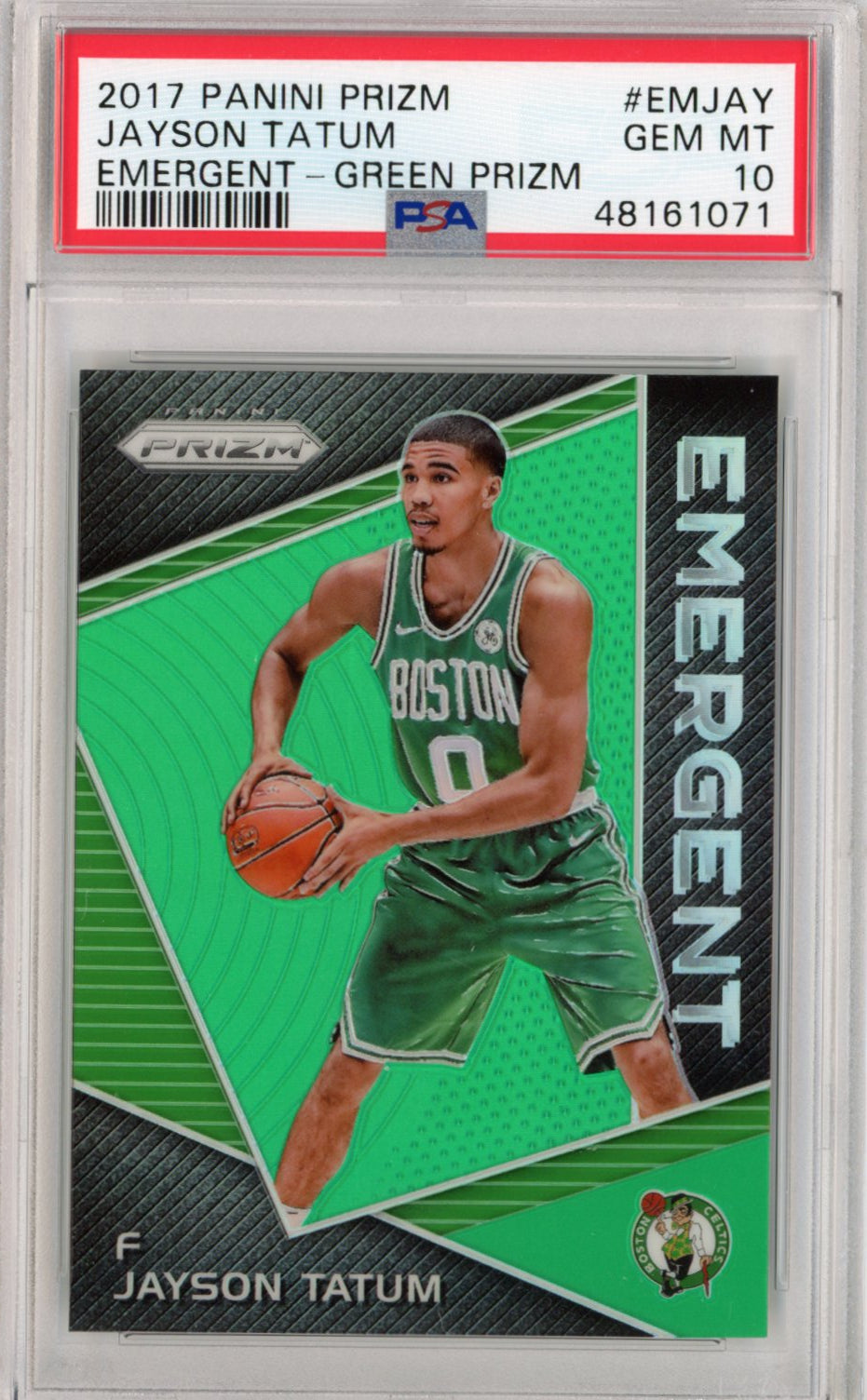 Graded 2017-18 Panini Prizm Jayson Tatum #EMJAY Green Emergent Prizm Rookie RC Basketball Card PSA 10 Gem Mint