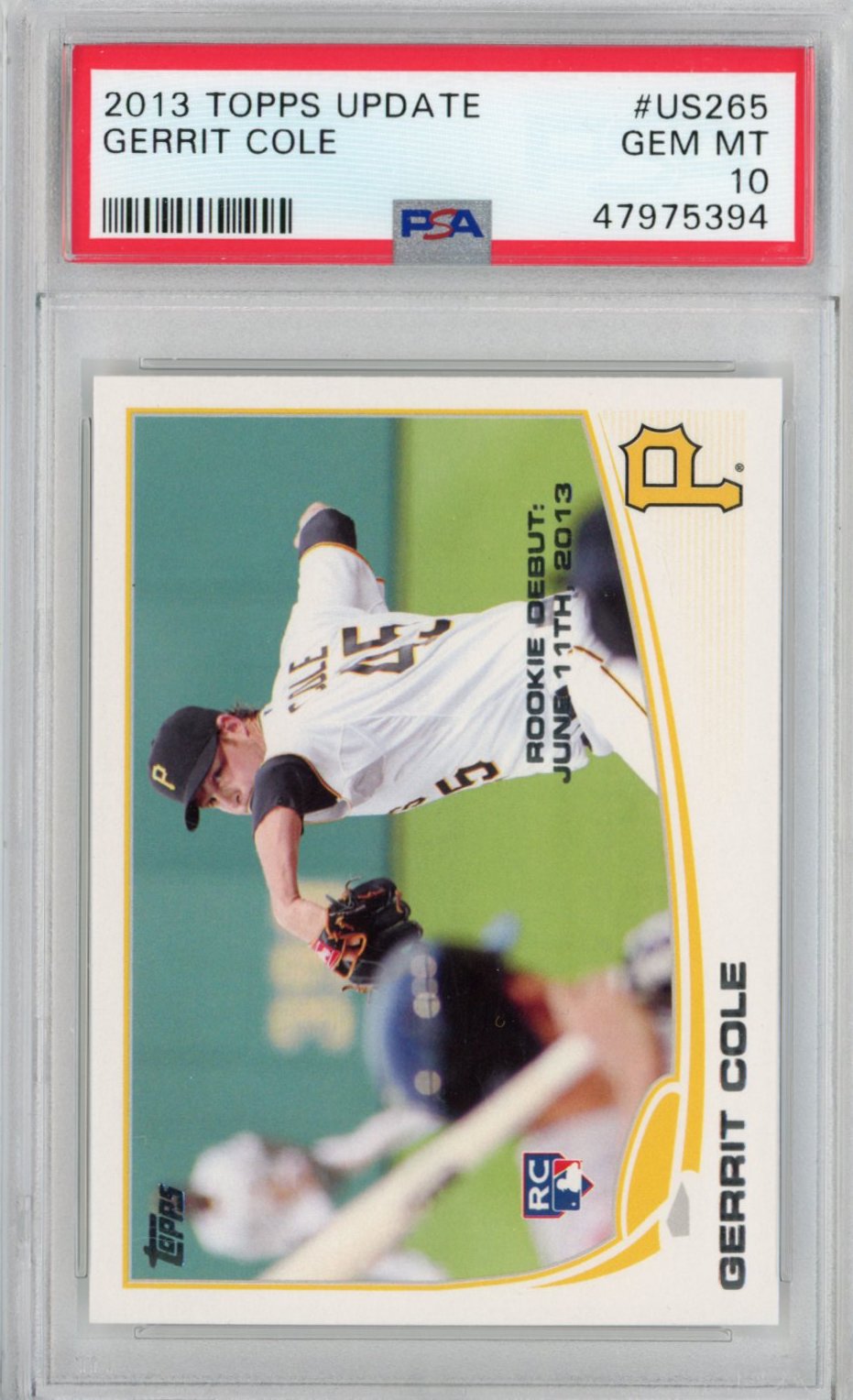 Graded 2013 Topps Update Gerrit Cole #US265 Rookie RC Baseball Card PSA 10 Gem Mint