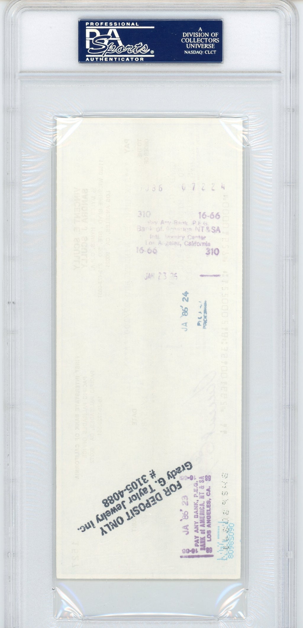 Autographed/Signed Vin Scully Los Angeles Dodgers Baseball Check Cut PSA/DNA COA