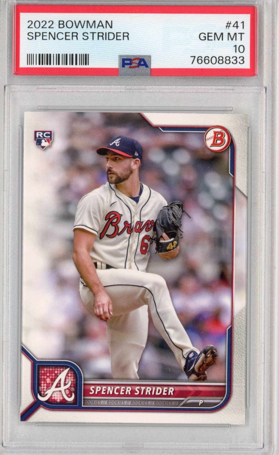 Graded 2022 Bowman Spencer Strider #41 Rookie RC Baseball Card PSA 10 Gem Mint