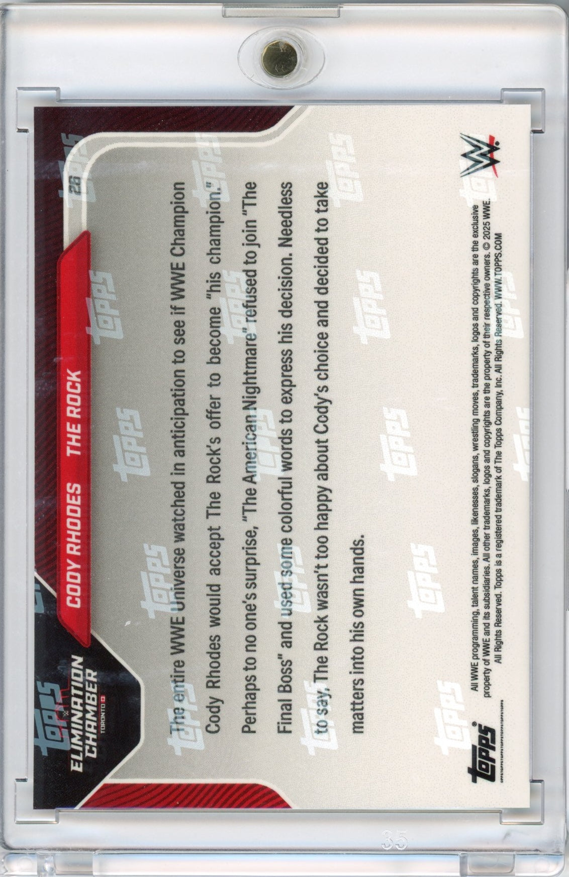 2025 Topps Now WWE Cody Rhodes/The Rock #26 Gold /50 No Deal! Wrestling Card