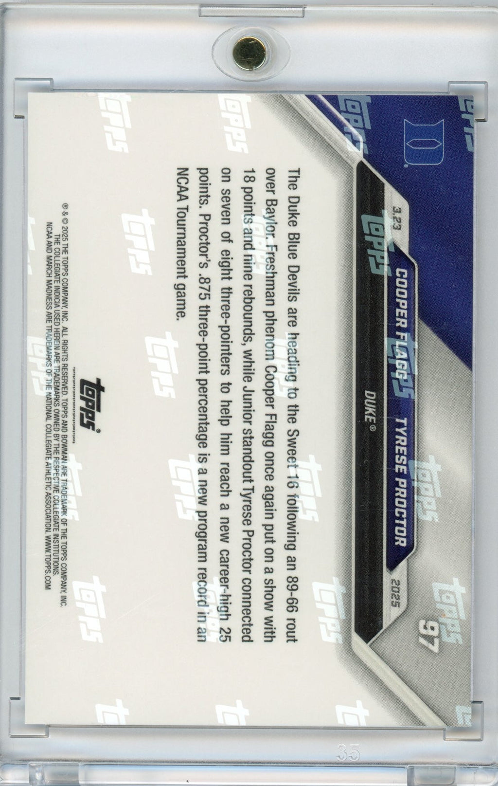 2024 Topps Bowman U Now Cooper Flagg/Tyrese Proctor #97 Blue /49 Duke Blue Devils Basketball Card