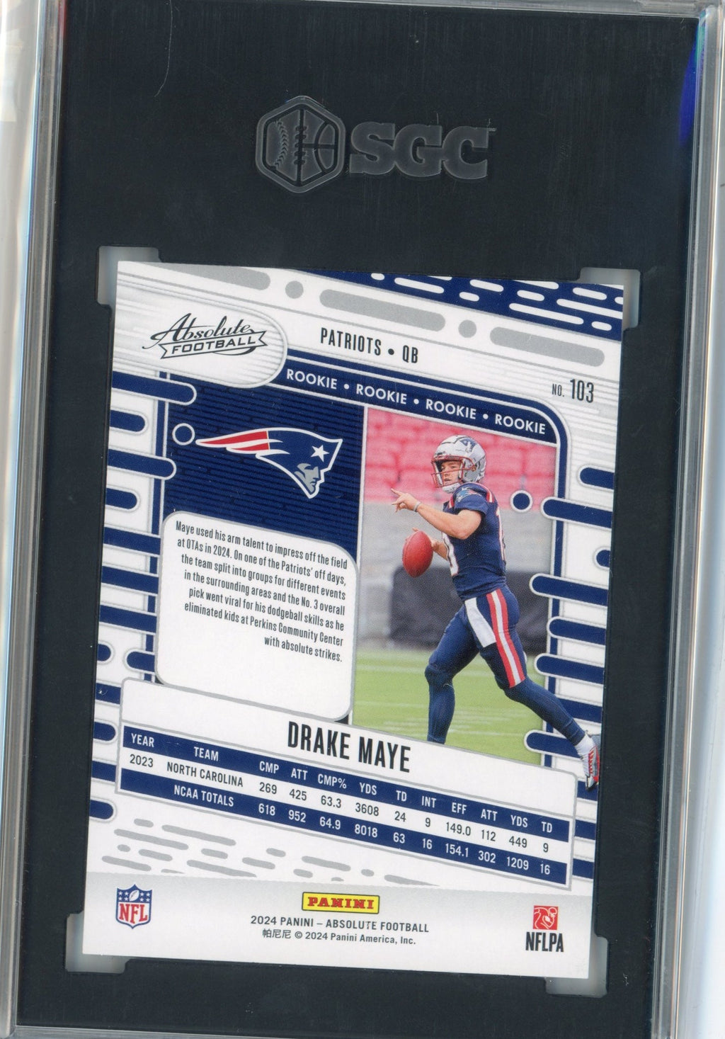 Graded 2024 Panini Absolute Drake Maye #103 Orange Rookie RC Football Card SGC 10 Gem Mint