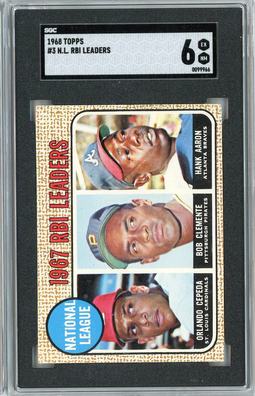 Graded 1968 Topps NL RBI Leaders Aaron Clemente Cepeda #3 Baseball Card SGC 6