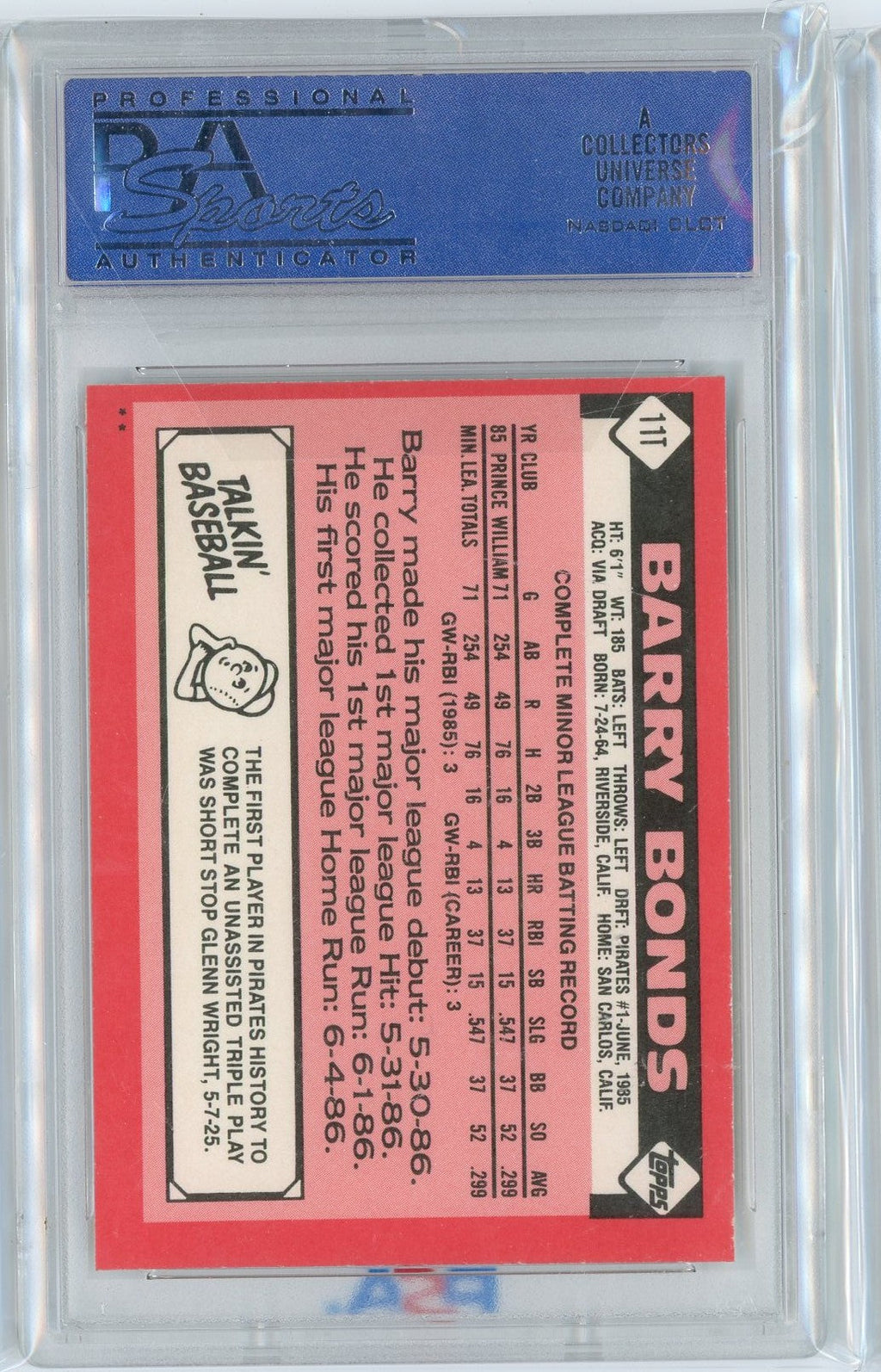 Graded 1986 Topps Traded Barry Bonds #11T Rookie RC Baseball Card PSA 8 NM-MT