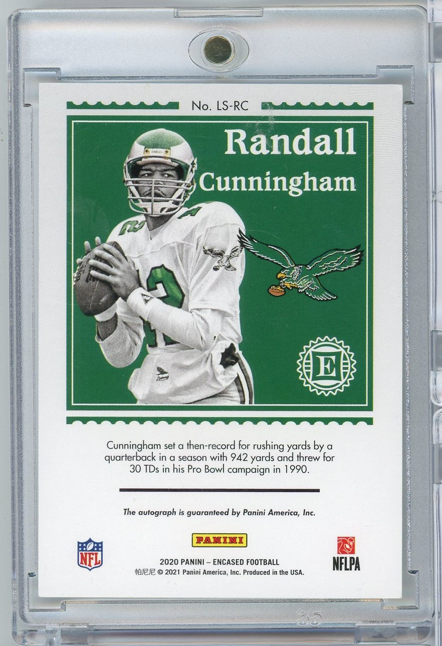 2020 Panini Encased Legendary Signatures Randall Cunningham #LSRC Auto /10 Football Card