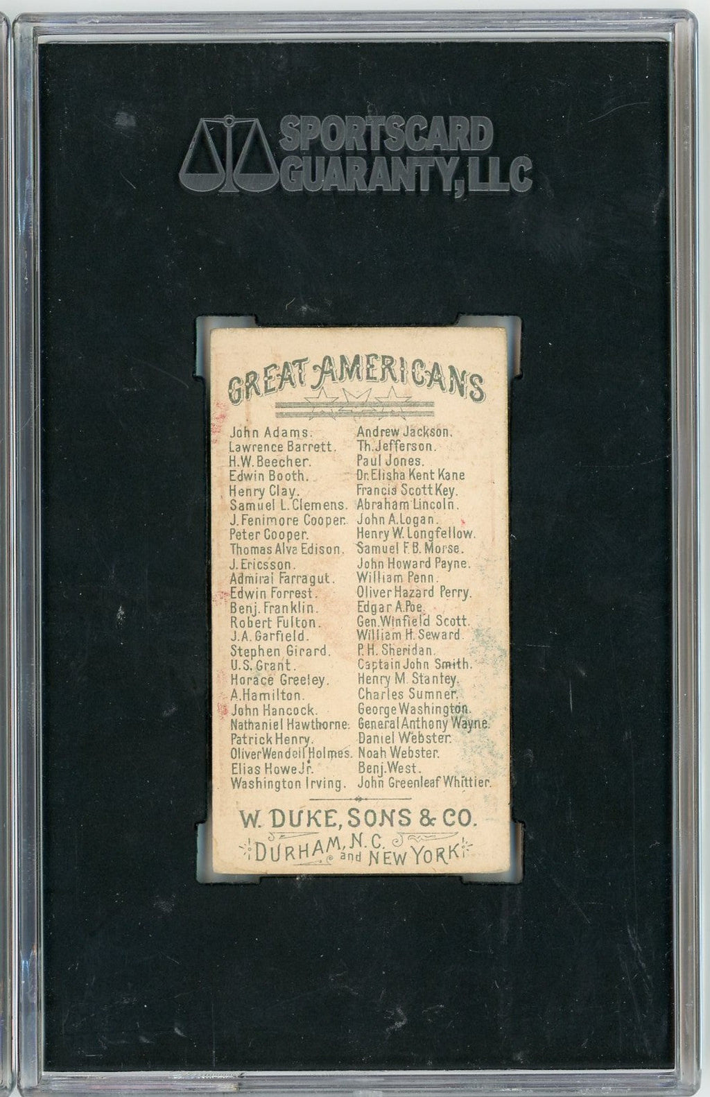 Graded 1888 N76 W. Duke, Sons & Co. Great Americans #WEBSTER Daniel Webster Baseball Tobacco Card SGC 5
