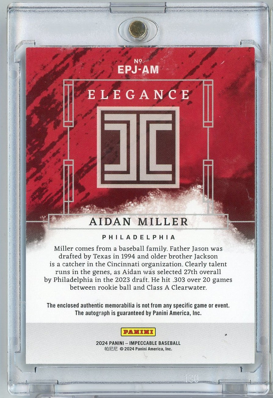 2024 Panini Impeccable Aidan Miller #EPJAM /25 Elegance Relic Auto Rookie RC Baseball Card