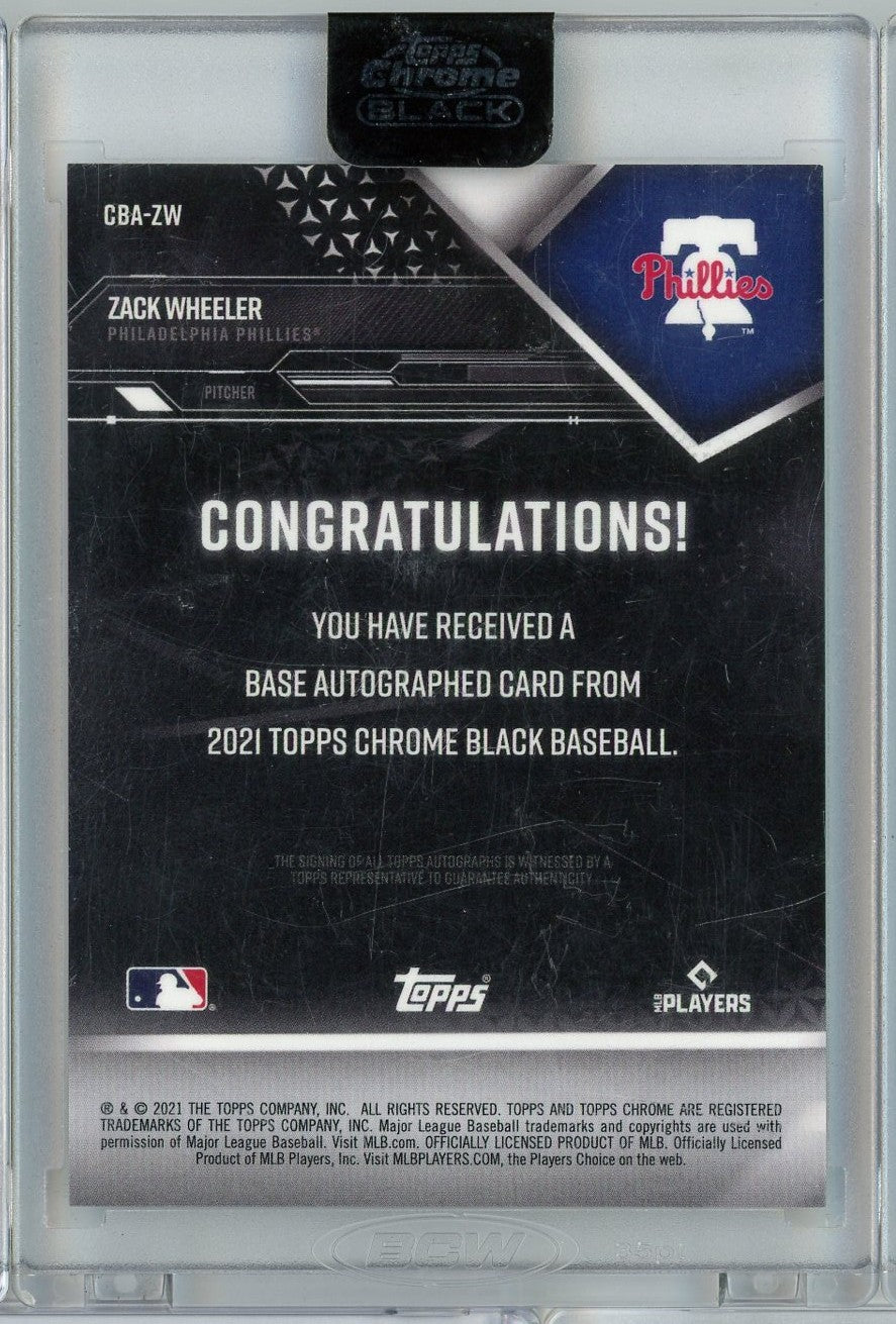 2021 Topps Chrome Black Zack Wheeler #CBAZW /25 Orange Auto Philadelphia Phillies Baseball Card