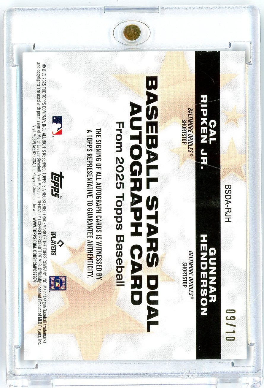 2025 Topps Cal Ripken Jr Gunnar Henderson #BSDARJH /10 Baseball Stars Dual Auto Baltimore Orioles Baseball Card
