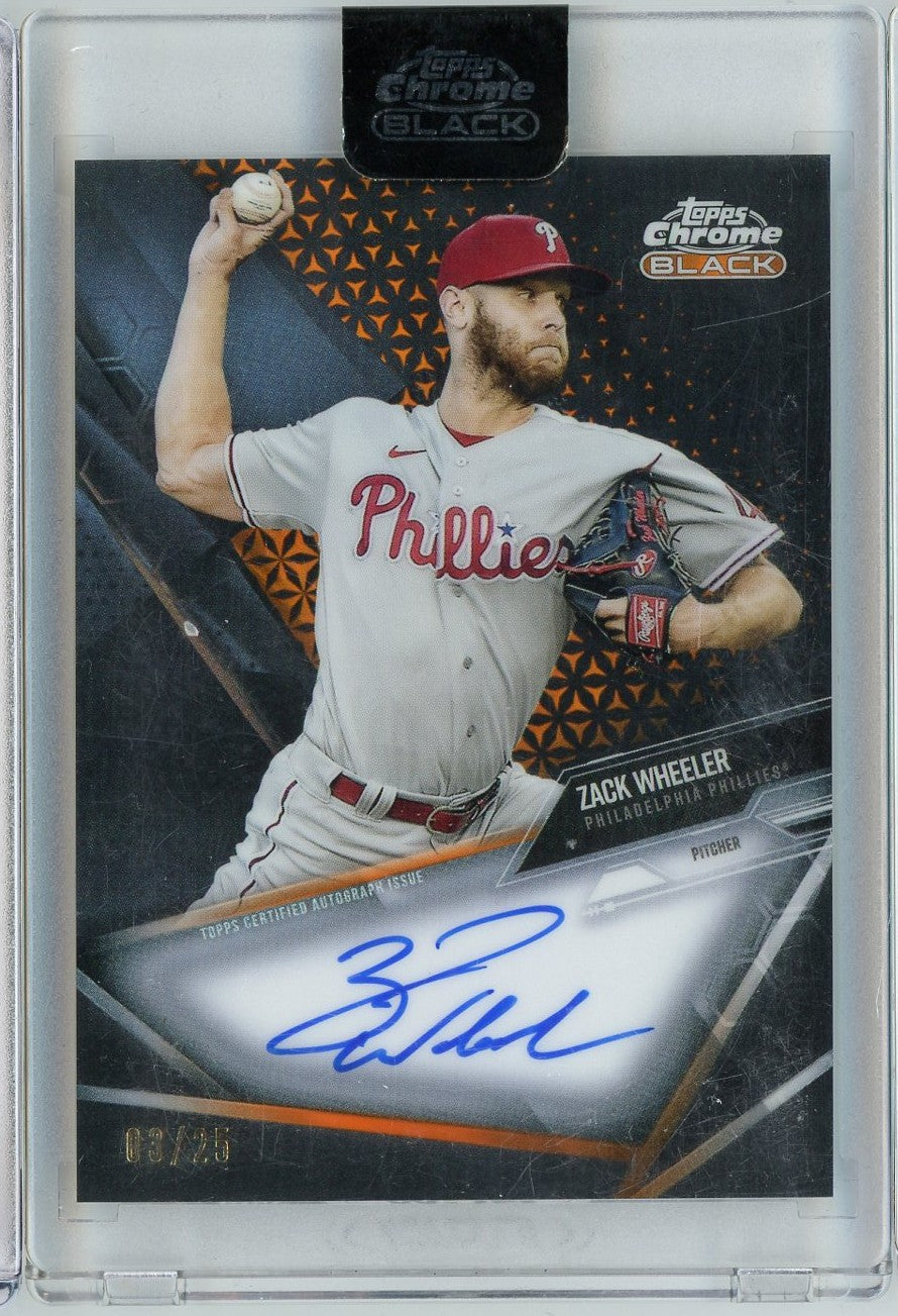 2021 Topps Chrome Black Zack Wheeler #CBAZW /25 Orange Auto Philadelphia Phillies Baseball Card