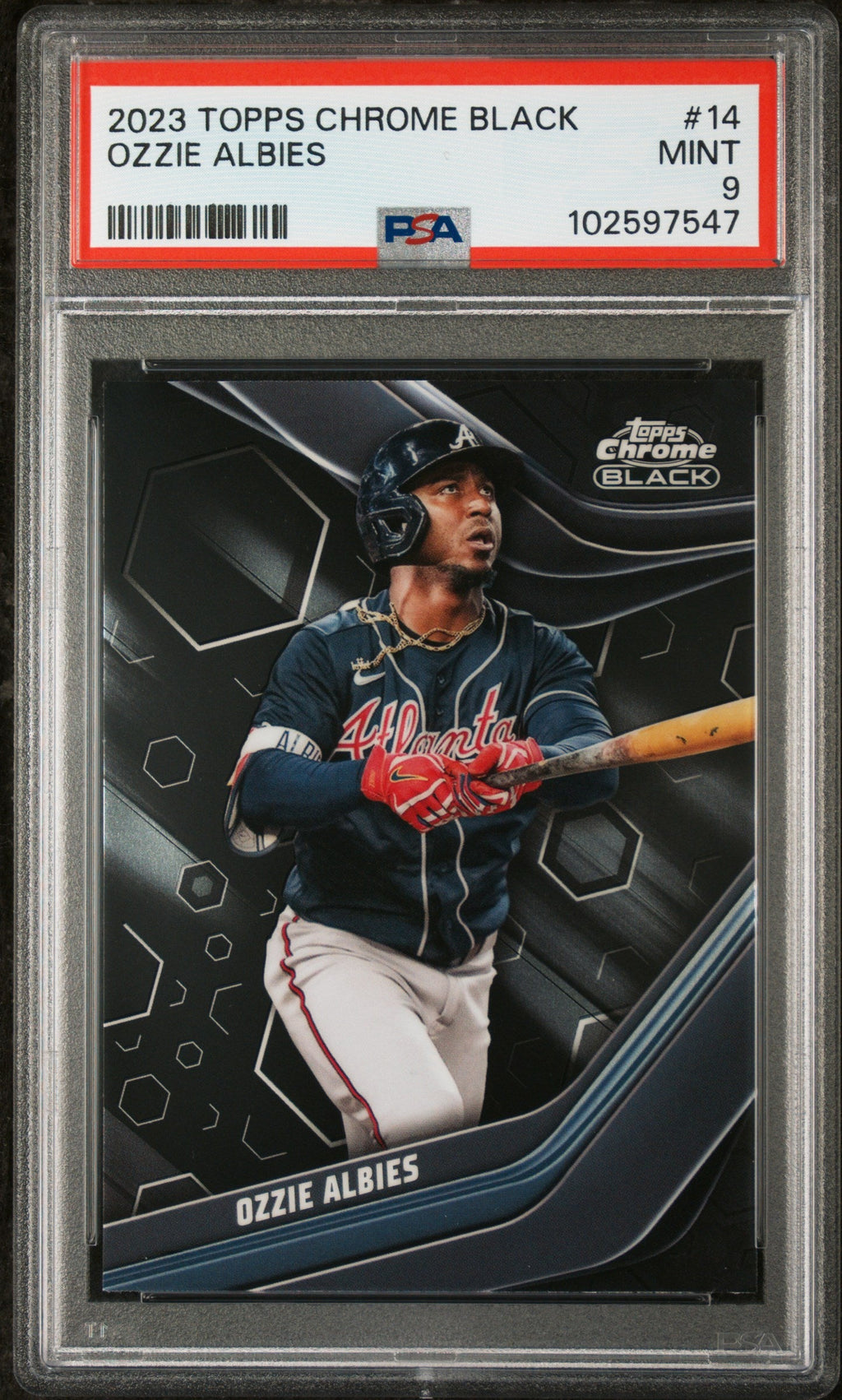 Graded 2023 Topps Chrome Black Ozzie Albies #14 Baseball Card PSA 9 Mint