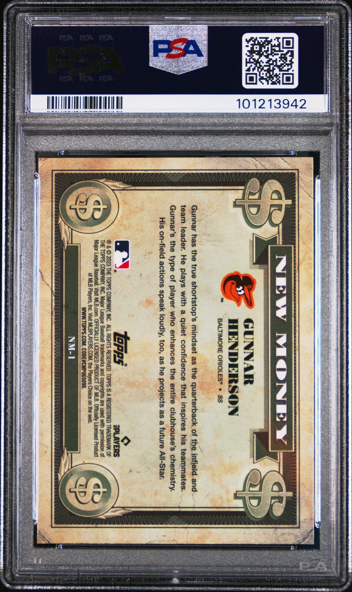 Graded 2023 Topps Bowman Platinum Gunnar Henderson #NM1 New Money Rookie RC Baseball Card PSA 10 Gem Mint