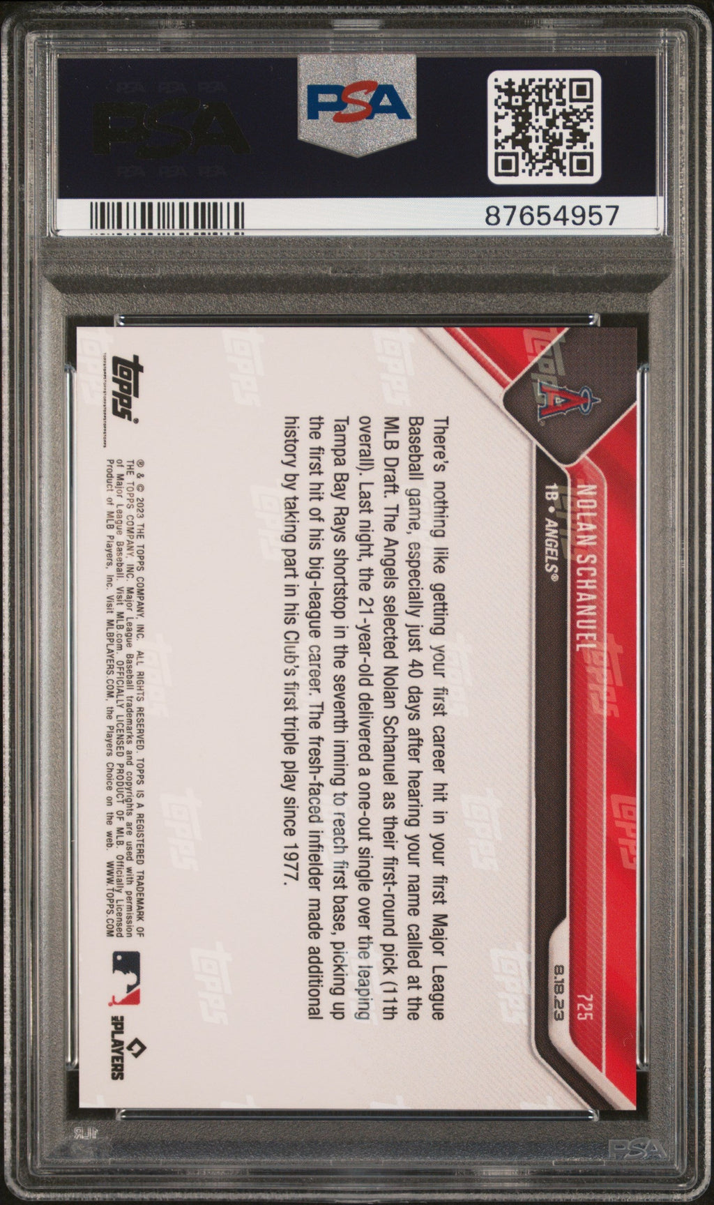 Graded 2023 Topps Now Nolan Schanuel #725 Rookie RC Baseball Card PSA 10 Gem Mint