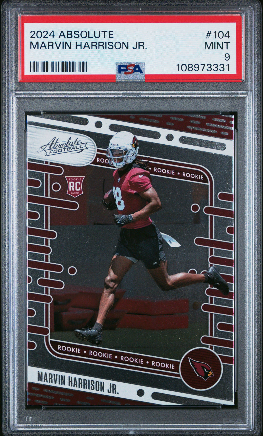 Graded 2024 Panini Absolute Marvin Harrison Jr #104 Rookie RC Football Card PSA 9 Mint